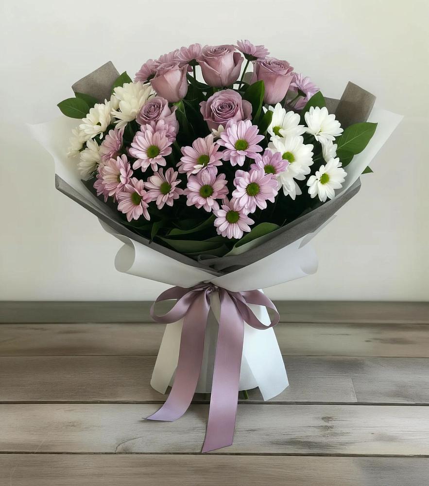 Букет цветов из: Хризантемы и Розы в Пригородном Курской области