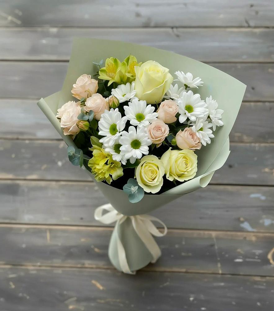 Букет цветов из: Альстромерии, Розы и Хризантемы в Пригородном Курской области