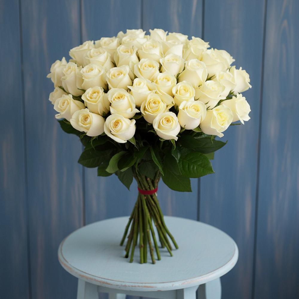 Букет 51 Белая роза Эдлесс Лав в Пригородном Курской области