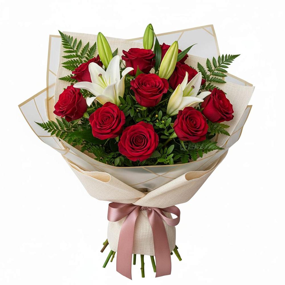 Букет цветов из: Лилии и Розы в Пригородном Курской области