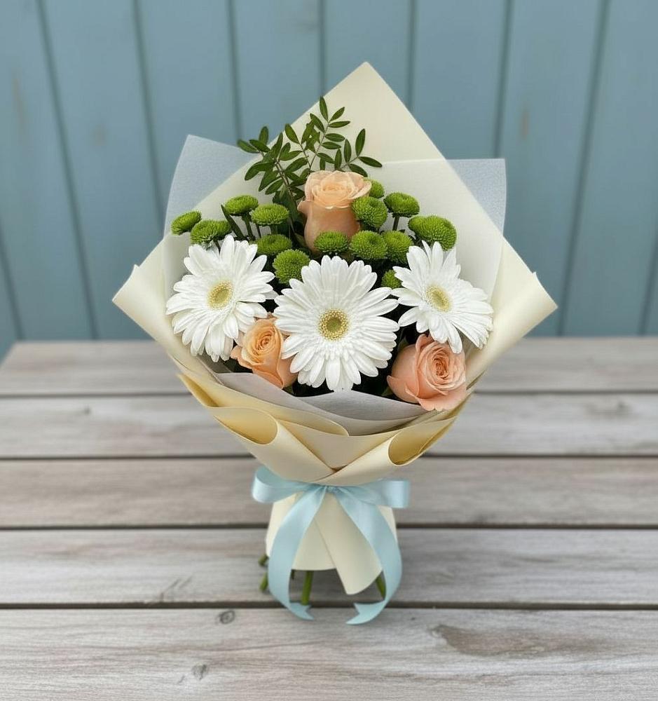 Букет цветов из: Герберы, Розы и Хризантемы в Пригородном Курской области