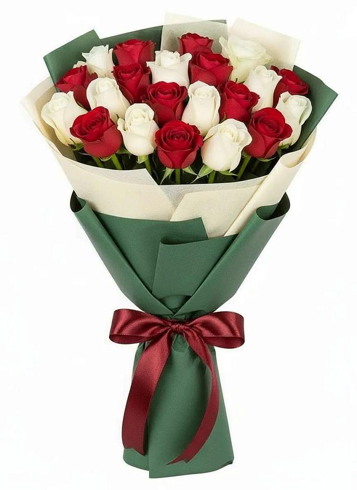 Букет Микс из красных и белых роз в Пригородном Курской области