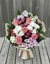 Букет цветов из:  Альстромерии, Гвоздики, Розы и Хризантемы в Пригородном Курской области