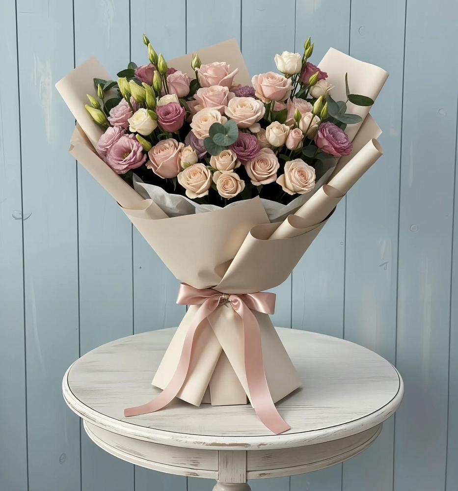 Букет цветов из: Розы и Лизиантусы в Пригородном Курской области