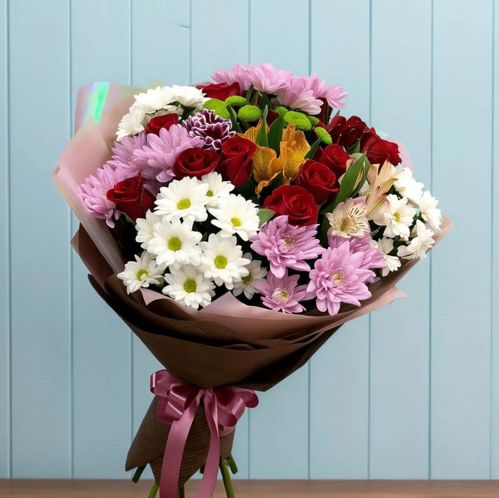 Букет цветов из: Розы, Хризантемы и Альстромерии в Пригородном Курской области
