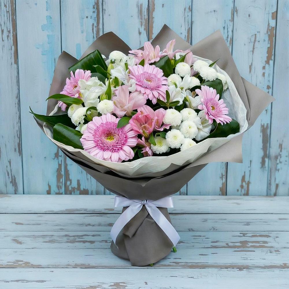 Букет цветов из: Герберы, Альстромерии и Хризантемы в Пригородном Курской области