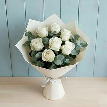Букет Белые розы в Эвкалипте в Пригородном Курской области